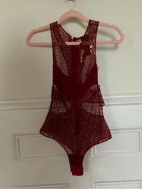 La Perla Burgundy Lace High-Neck Bodysuit